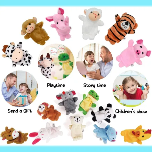 Miniatura 5 de Paquete de 16 marionetas de dedo de animales, juego de marionetas de peluche para niños, recuerdos de fiesta de Pascua, rellenos de cesta de Pascua