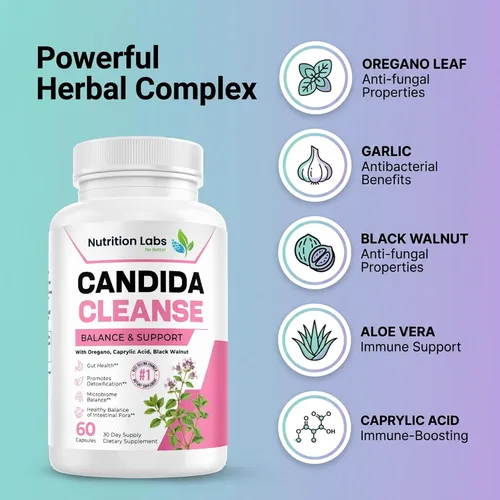 Miniatura 3 de Suplemento Candida Cleanse para equilibrio y apoyo, desintoxicación de candidasa, mujeres y hombres. Salud intestinal y flora, nivel de pH, salud