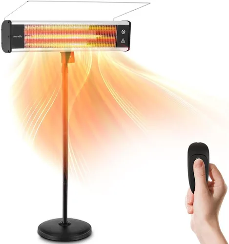 SereneLife - Calentador de patio por infrarrojos, calentador eléctrico de patio para uso en interiores y exteriores, calentador de pie portátil con