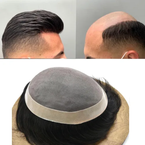 Miniatura 43 de Toupee de cabello humano fino mono revestido de poliéster para hombre, postizo de monofilamento duradero NPU monofilamento tupé para hombres