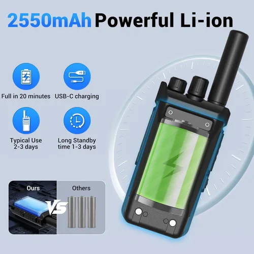 Miniatura 3 de Walkie Talkies MC-180 - Paquete de 2 unidades para adultos de largo alcance recargable de 2550 mAh, radios portátiles FRS bidireccionales, radios