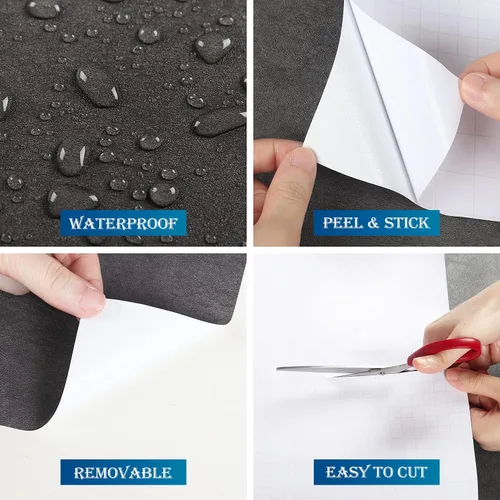 Miniatura 4 de FunStick Papel tapiz de hormigón de color carbón, para despegar y pegar, moderno, papel de contacto autoadhesivo para encimera, papel tapiz