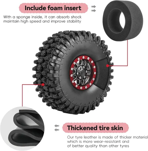 Miniatura 4 de RC Crawler 1.9 Beadlock Juego de ruedas y neumáticos para escala 1/10 Axial SCX10 TRX4 RC4WD Redcat Gen8 Gen7 Rock Crawling todo terreno Llantas
