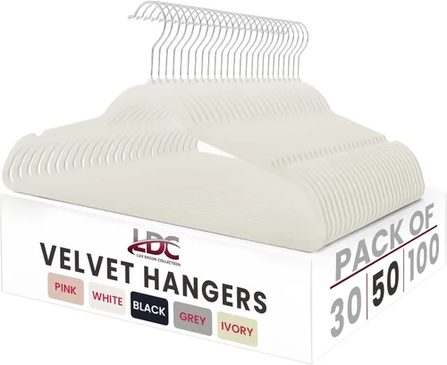 Miniatura 13 de LDC - Perchas de terciopelo blanco, paquete de 30 – Percha de fieltro antideslizante de alta calidad para armario, perchas de fieltro resistentes