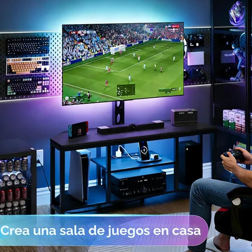 Miniatura 2 de Soporte de TV esquinero con soporte LED, soporte universal para TV de 32 a 65 pulgadas, consola giratoria de altura ajustable, centro