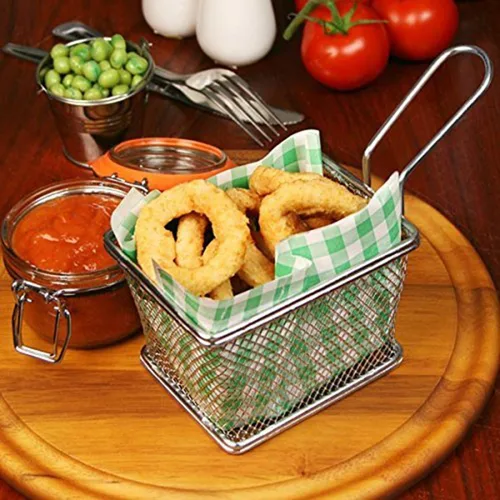 Miniatura 2 de Mini cesta cuadrada de acero inoxidable, soporte para papas fritas, mesa de comida frita (pequeña 4 pulgadas)