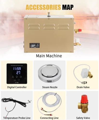 Miniatura 8 de CGOLDENWALL - Sistema de generador vapor autodrenante, de grado comercial, para ducha/baño sauna por 0.5 a 12 horas con control táctil inteligente