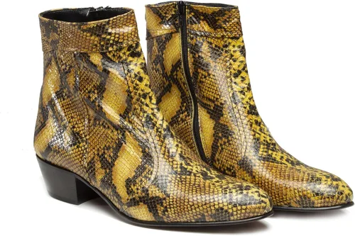 Miniatura 2 de Club Cubano EMMANUEL Botas de tacón cubano de piel con estampado de serpiente color amarillo