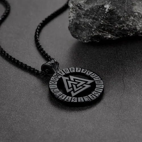 Miniatura 8 de FaithHeart Collar de medalla vikinga para hombre, resistente acero inoxidable, collar con colgante de mitología nórdica retro con caja de regalo