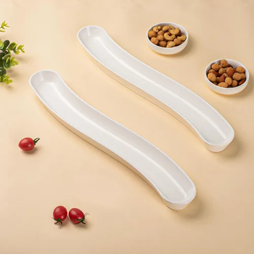 Miniatura 7 de 3 paquetes de platos de oliva - Bandeja de cerámica versátil para aperitivos, bandeja de aperitivos en forma de arco largo - Vajilla