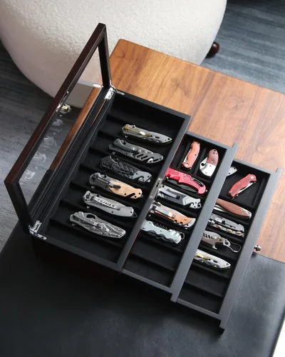 Miniatura 4 de Estuche Expositor de Cuchillo de Bolsillo para Hombre, Soporte de Colección de Cuchillos Plegables de 22-26 Pulgadas con Acabado Ébano, Organizador