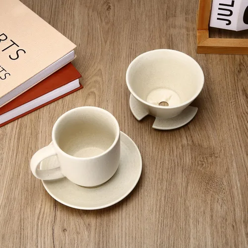 Miniatura 6 de Cafetera vertida, con 50 filtros de café de cesta, taza de 10.5 fl oz/10 oz con platillo y gotero de café, cerámica, blanco roto
