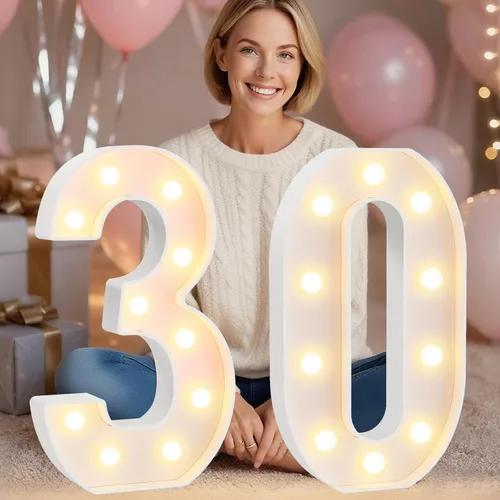 Miniatura 26 de Pooqla Letras y Números Decorativos con Luces LED, Letras y Números de Neón de Plástico Blanco para Decoración de Fiestas, Bodas, Funciona