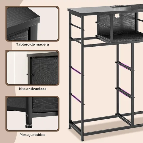 Miniatura 8 de Romorgniz - Cómoda para dormitorio con 10 cajones con luz LED y toma de corriente, cómodas de tela y cómoda con estantes abiertos para pasillo, sala