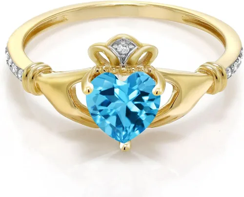 Miniatura 36 de Gem Stone King Anillo de compromiso claddagh celta irlandés de oro amarillo de 10 quilates con piedra preciosa en forma de corazón de 0.236 in