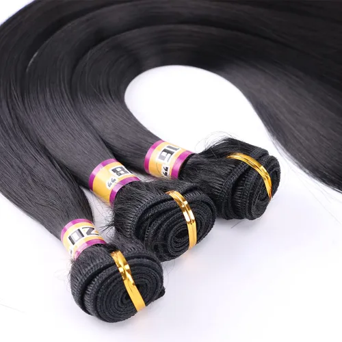 Miniatura 3 de 3 paquetes de extensiones de cabello sintético lacio y sedoso, de 16, 18, 20 pulgadas, trama de cabello negro de color mixto (1#)