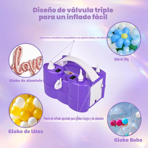 Miniatura 3 de Bomba eléctrica de globos, máquina sopladora de globos eléctrica portátil, bomba de aire de globos, boquilla doble, inflador de globos de 110 V 600