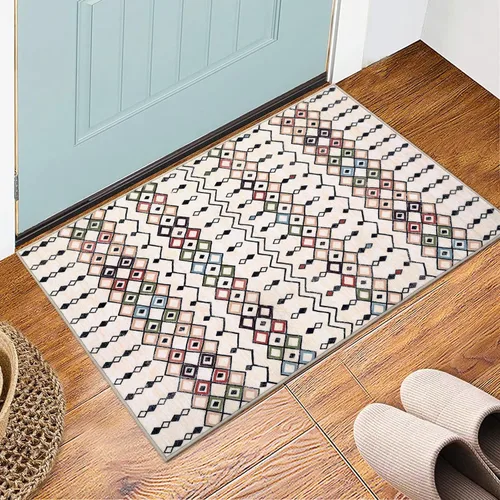 FairOnly Alfombra bohemia abstracta de 2 x 3, para interiores y exteriores, antideslizante, lavable, alfombra pequeña para cocina, dormitorio, baño,