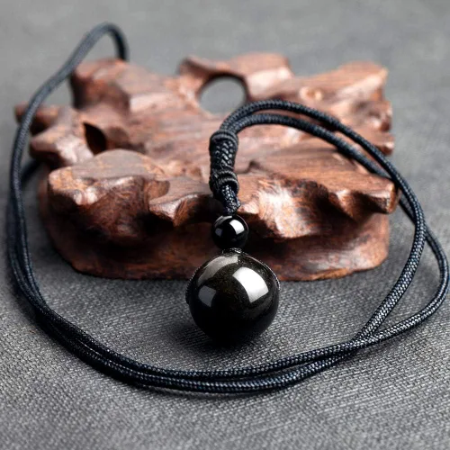Miniatura 27 de iSTONE Collar unisex con dije de cuentas redondas auténticas, cadena de cuerda negra de 24 pulgadas para hombres y mujeres