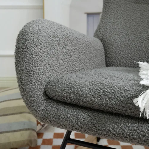 Miniatura 5 de CuisinSmart Mecedora tapizada de peluche para guardería, moderna silla mecedora con respaldo alto, mecedora interior para sala de estar, dormitorio