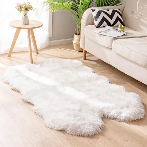 Miniatura 35 de Carvapet Funda de Silla de Piel de Oveja Sintética Suave de Lujo Cojín de Asiento Alfombras de Área de Piel Sintética Suave para Dormitorio, 2 pies