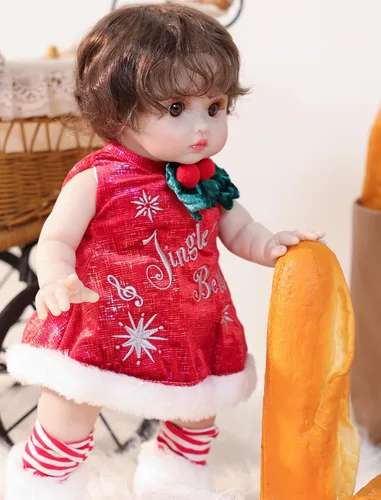 Miniatura 8 de Muñecas de bebé, 18 pulgadas realista Reborn Full Vinyl Baby Doll con pelo rizado marrón, pecas pintadas a mano y acogedor traje rojo para niñas a