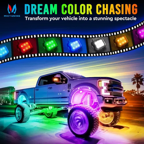 Miniatura 2 de MICTUNING C2+ RGB+IC Luces de Roca con Colores Cambiantes, Impermeables IP68, 2 piezas de Luces de Neón para Rocas (No Incluye Controlador)