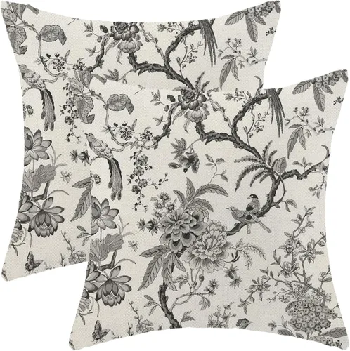 Miniatura 17 de CXMEIFLY Juego de 2 fundas de almohada de hojas florales de primavera de 16 x 16 pulgadas, para decoración de flores chinoiserie, almohadas