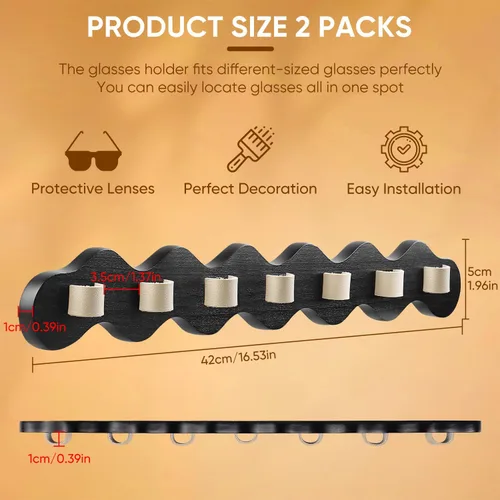 Miniatura 8 de Paquete de 2 organizadores de lentes de sol, soporte para lentes de sol, montaje en pared, soporte para lentes colgantes con 7 ranuras, soporte