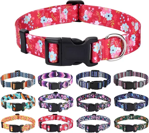 Miniatura 41 de Mihqy - Collar de perro, patrones geométricos florales, tribales, bohemios, collar de estilo étnico, suave y ajustable, para perros pequeños, Pink