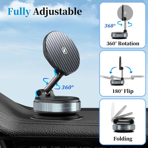 Miniatura 5 de PlusAcc Soporte magnético de teléfono al vacío para automóvil, soporte de teléfono con ventosa para MagSafe, soporte magnético fuerte giratorio