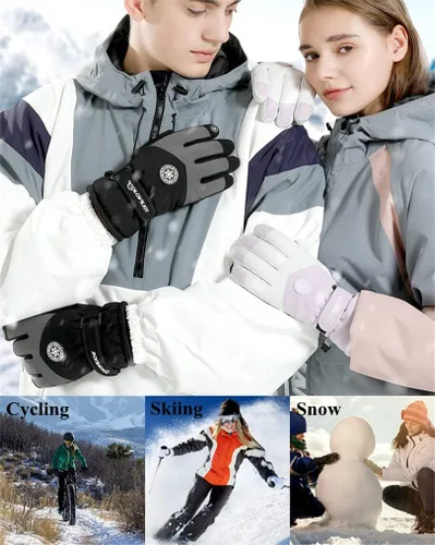 Miniatura 7 de JJZS Guantes de nieve de esquí de invierno para hombres, mujeres, jóvenes Guantes de calentamiento de manos impermeables para pantalla táctil