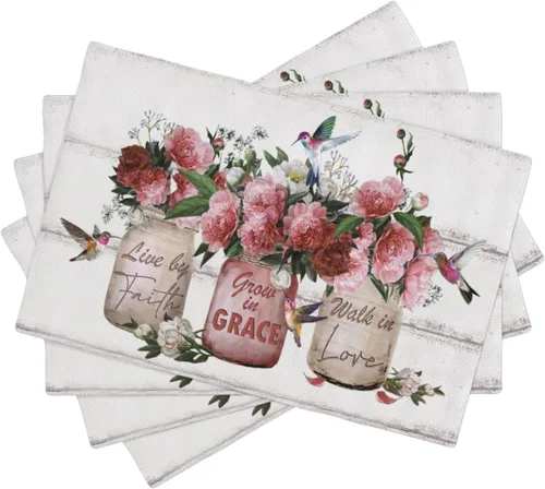 Miniatura 9 de Juego de 4 manteles individuales con diseño de flores y rosas, manteles individuales lavables para decoración del hogar, fiesta, interior, cocina