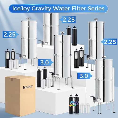 Miniatura 9 de Sistema de Filtración de Agua por Gravedad IceJoy 2.25 Galones - Sistema de Encimera de Acero Inoxidable 304, Reducción de Cloro, Certificación