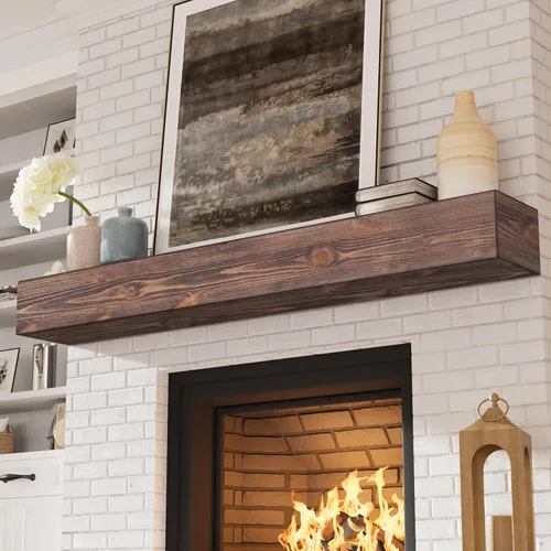 Miniatura 41 de Eshoma - Repisa para chimenea artesanal; estante sólido para colocarse sobre la chimenea; estante flotante montado en la pared con soportes Nogal