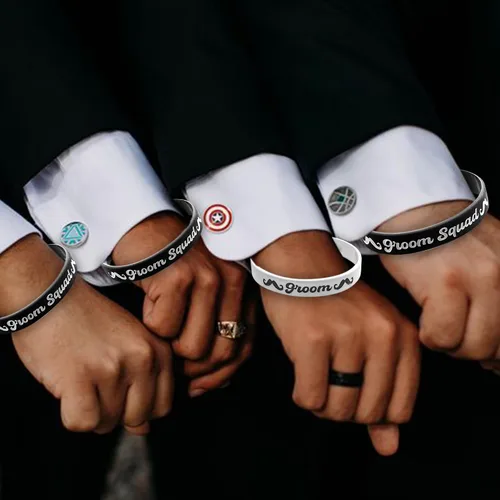 Miniatura 7 de PartyGifts&beyond Pulseras de regalo de despedida de soltero, regalo de propuesta de padrinos de boda, 7 pulseras de silicona para novios de boda