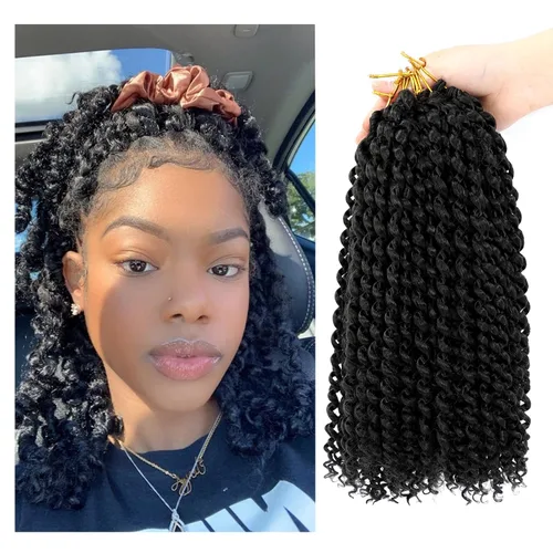 Miniatura 66 de Dansama - 7 paquetes de extensiones de cabello trenzado ondulado Passion Twist, extensiones de cabello de trenzas con ganchillo estilo mariposa, #1B
