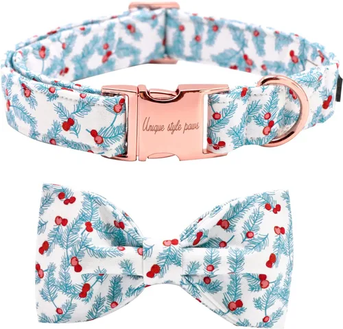 Miniatura 29 de Collar de perro de algodón con lazo floral a cuadros de Unique Style Paws, collar de perro colorido con lazo para perros pequeños, medianos y Plaid