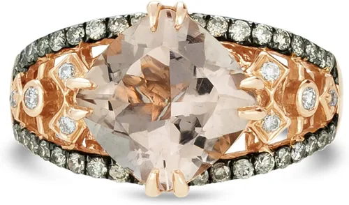 LE VIAN Anillo de compromiso de oro rosa de 14 quilates, morganita de corte cojín y diamante blanco de 25 quilates chocolate (color H-I y marrón