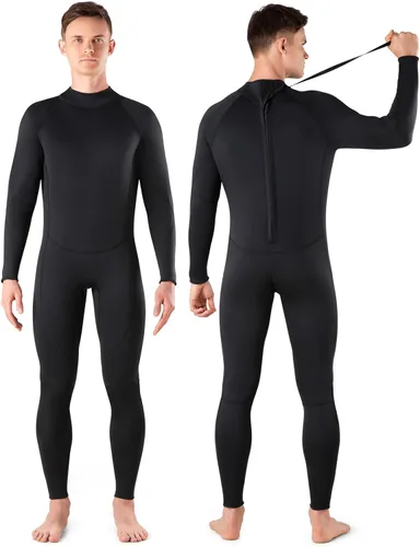 Niksa Men Wetsuit 3/2mm, SBR Neoprene Full Wet Suit YKK Back Zip for Surfing Swimming Diving Water Sports Negro
