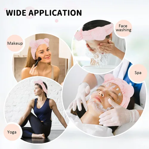 Miniatura 4 de WHAVEL 2 diademas de spa – Lindas diademas de maquillaje con orejas de oso para lavado facial, banda suave para el cabello facial (rosa, café)