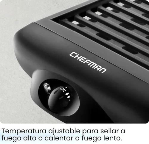 Miniatura 6 de Chefman Parrilla eléctrica para interiores sin humo con superficie de cocción antiadherente y perilla de temperatura ajustable de cálido a abrasador