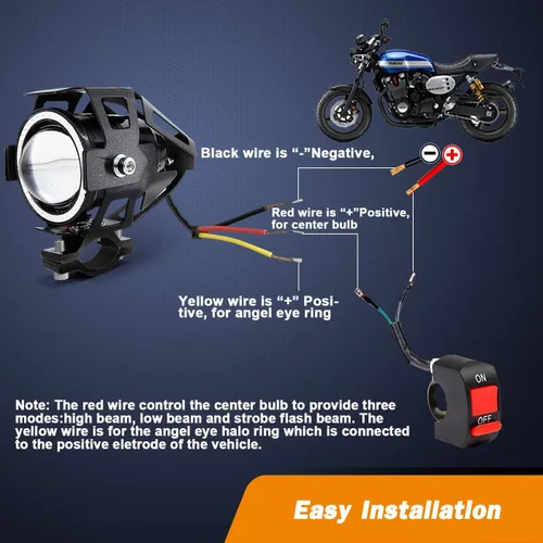 Miniatura 7 de Luces antiniebla LED U7 para motocicleta, foco, luces de circulación diurna, luces de bicicleta con ojos de ángel azules, anillo halo e interruptor