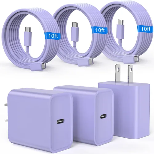 Miniatura 9 de Cargador de carga rápida para iPhone 16 y 15, paquete de 3 cargadores USB C PD de 20 W con cable de 10 pies, cable USB C tipo C para iPhone 16/16