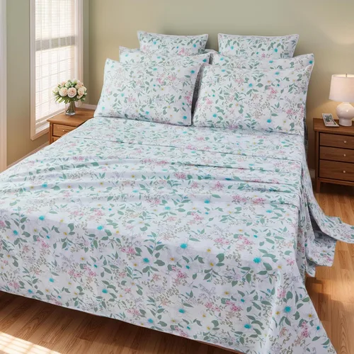 Miniatura 17 de FADFAY Juego de sábanas de cama tamaño King 100% algodón, color verde salvia, patrón floral de rosas rojas de campo francés, ropa de cama de lujo