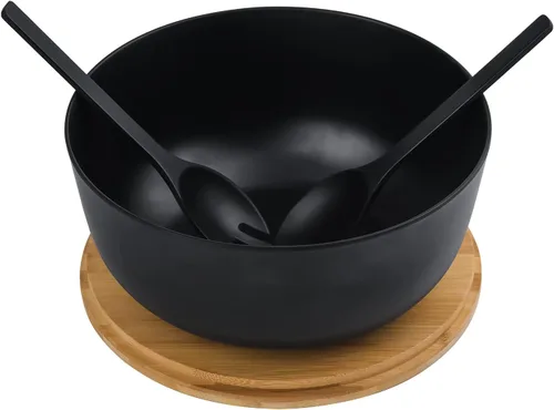 Miniatura 3 de LOVYANXUE - Juego de ensaladera de fibra de bambú con utensilios para servir de gran tamaño de 9.8 pulgadas, juego de mezcla de bambú natural