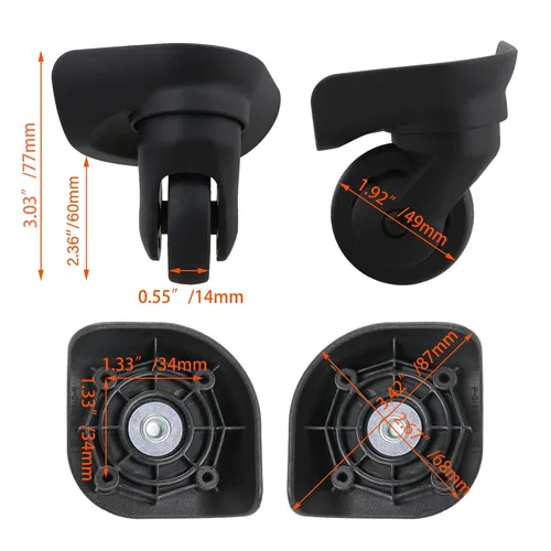 Miniatura 9 de 1 par de ruedas de repuesto 360 ruedas giratorias para maleta para equipaje negro, Negro -, Conjuntos de equipaje