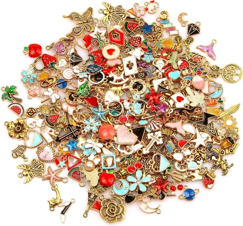 SANNIX 220 dijes de pulsera chapados en oro surtidos esmaltados para collares, pulseras y aretes, dijes para manualidades y fabricación de joyas