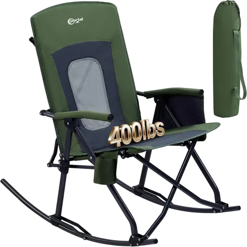 Miniatura 20 de PORTAL Silla mecedora plegable de gran tamaño para acampar, portátil, para exteriores, con respaldo alto, reposabrazos duros, bolsa de transporte