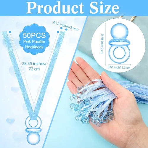 Miniatura 3 de Wesiti Juego de 51 piezas de letrero de madera para baby shower, juego de regalo, 50 chupetes de baby shower, collar acrílico para revelación de Azul